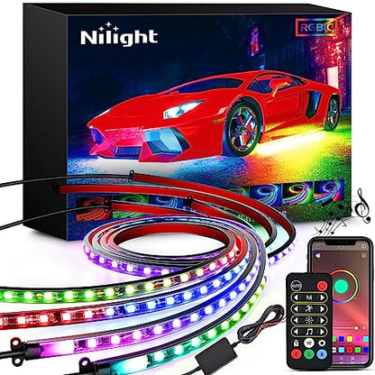 Nilight 4Pcs Car Underglow Neon Accent Strip Lights 256 LEDs RGBIC Multi Color DIY Sound Active Function Music Mode with APP Control and Remote Control Underbody Light Strips, 2 Years Warranty - color: 4Pcs Underglow Light RGBIC Multi Color