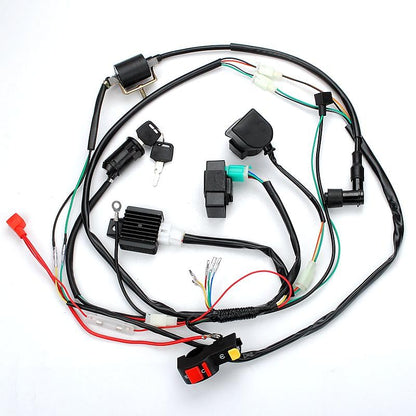 Trkimal Full Wiring Harness Loom Solenoid Relay Spark Plug Coil Regulator CDI For 4 Stroke ATV 50cc 70cc 90cc 110cc 125cc Dirt Pit Bike Buggy Quad Electric Start Engine