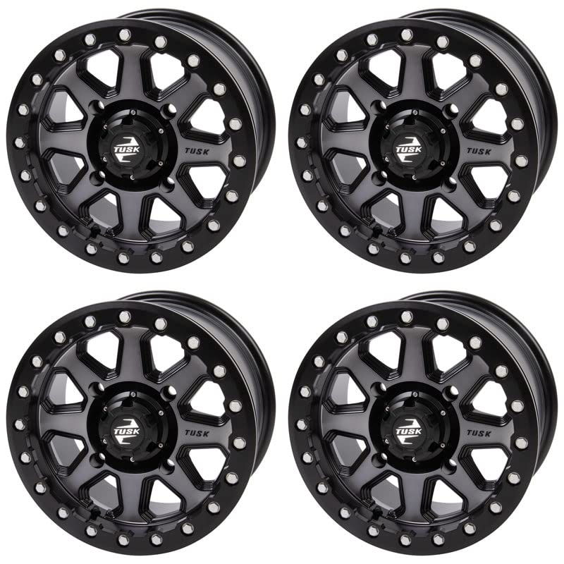 (4 Pack) 4/156 Tusk Uinta Beadlock Wheel 15x7 5.0 + 2.0 Gunmetal/Black For POLARIS RZR Pro XP Sport 2020-2024