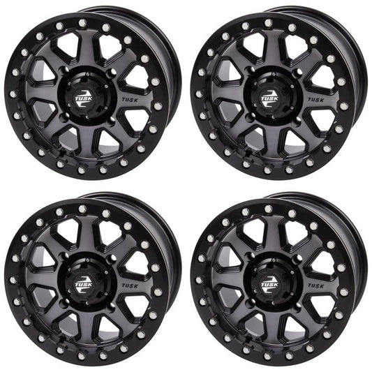 (4 Pack) 4/137 Tusk Uinta Beadlock Wheel 15x7 6.0 + 1.0 Gunmetal/Black For Can-Am Maverick Sport Max 1000R DPS 2019-2024