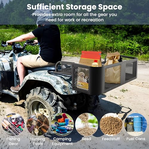 ATV/UTV Rear Drop Basket Rack, Universal Back Cargo Storage Rack with Mesh Design & Steel Construction, ATV Rear Rack Storage Basket Heavy-Duty Detachable Luggage Carrier - size: Rear Rack Basket Carrier