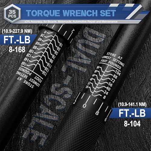 Torque Wrench Set 35PCS, 1/4" 3/8" 1/2" Drive Click Torque Wrench, 72 Tooth Dual-Direction Adjustable, Dual Scale, ±3% Accuracy, for Bicycle, Motorcycle, Automotive Repair and Maintenance - size: 35pcs