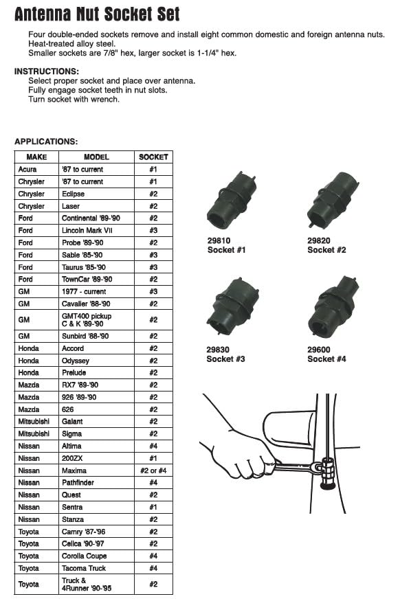 Lisle 29650 4-Piece Antenna Nut Socket Set - style: Set