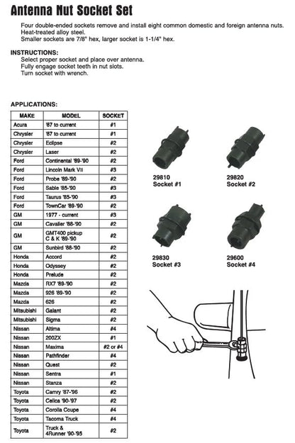 Lisle 29650 4-Piece Antenna Nut Socket Set - style: Set