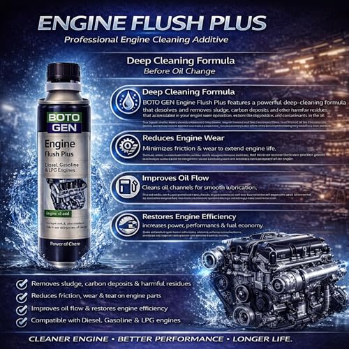 Botogen Engine Flush Plus, Engine Oil Additive for Cleaning and Restoring Oil System Performance, Motorcycle & Car Engines Flush with Safe Transmission Additive for Manual Gearboxes, 10.14 Fl Oz