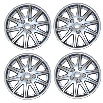 WC3-15-1027-S - Pack of 4 Hubcaps - 15-Inches | Silver | Style 027 Style Snap-On (Pop-On) Type Metallic Silver Wheel Covers Hub-caps - size: 15-Inches | Silver | Style 027
