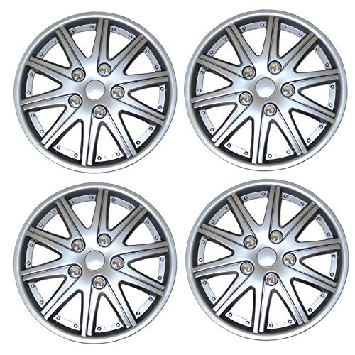 WC3-15-1027-S - Pack of 4 Hubcaps - 15-Inches | Silver | Style 027 Style Snap-On (Pop-On) Type Metallic Silver Wheel Covers Hub-caps - size: 15-Inches | Silver | Style 027