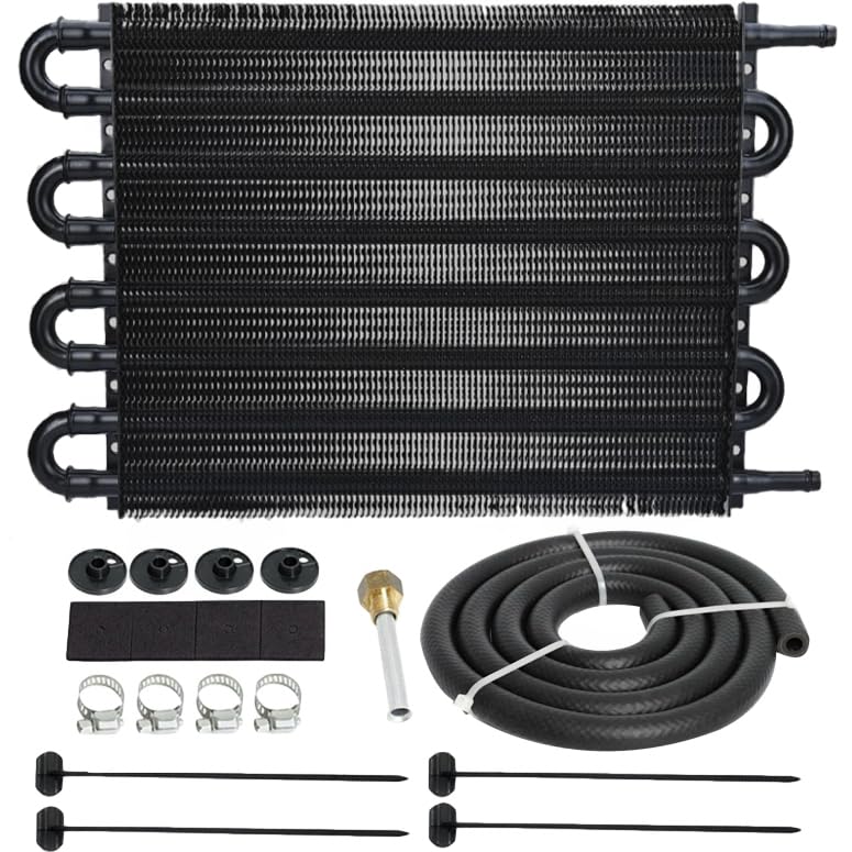 8 Row Auto Transmission Oil Cooler 9" Inch Electric Fan & 6AN In-line Hose Thermostat Switch Car Truck Wiring Kit (190'F On - 175'F Off) - size: 190'F On - 175'F Off