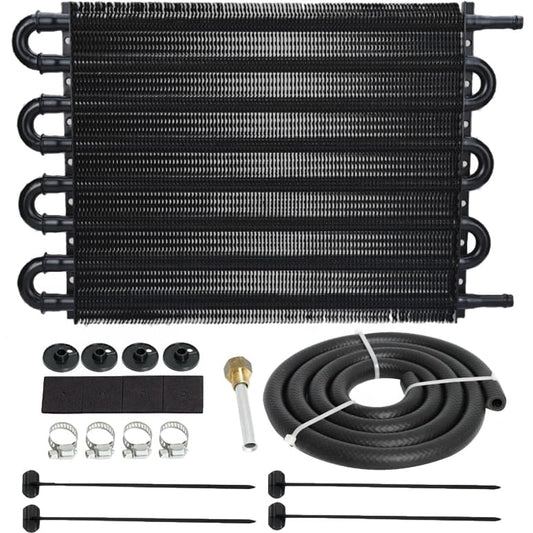 8 Row Auto Transmission Oil Cooler 9" Inch Electric Fan & 6AN In-line Hose Thermostat Switch Car Truck Wiring Kit (150'F On - 135'F Off) - size: 150'F On - 135'F Off