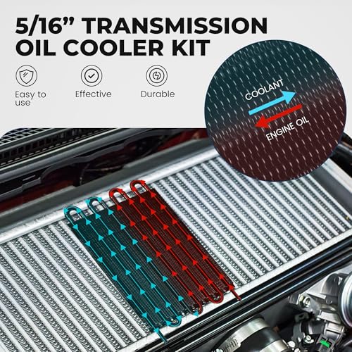 5/16" Transmission Oil Cooler, Aluminium 8 Pass Tube and Fin Cooler Kit Universal Black