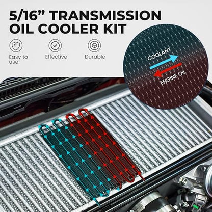 5/16" Transmission Oil Cooler, Aluminium 8 Pass Tube and Fin Cooler Kit Universal Black