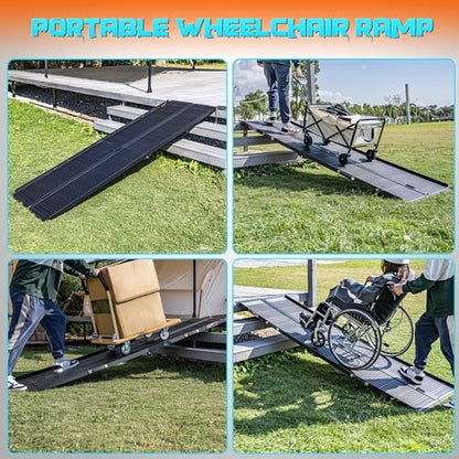 WHALEMOTOR Black Portable Wheelchair Ramp, 7FT No-sew Non-Slip Aluminum Wheelchair Ramp, Folding Portable Wheelchair Ramps for Home, Weight Capacity Up to 800 LBS, Loading Dock Plates - size: 7FT Using height 7-21"