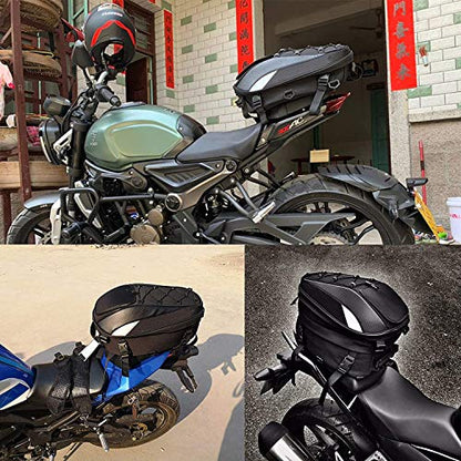 Motorcycle Tail Bag,Waterproof Seat Bag,Dual Use Backpack With Cargo Net - color: Black(Tailbag)
