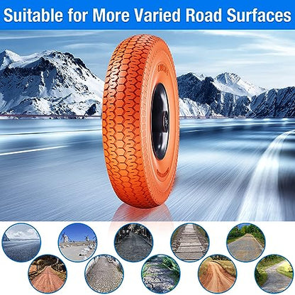 4.10/3.50-4 Flat Free Tire, 10 Inch Solid Tires with 5/8" Axle Bore Hole - color: 2Pack-Orange