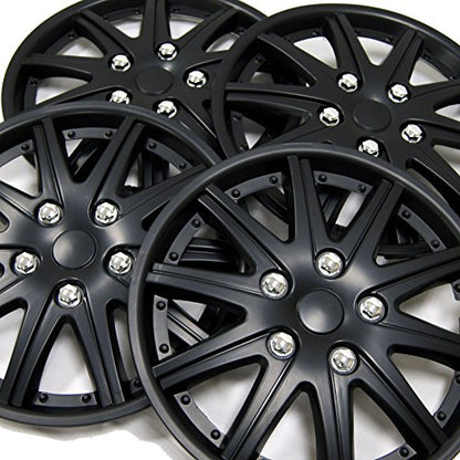 WC3-14-1027-B - Pack of 4 Hubcaps - 14-Inches | Black | Style 027 Style Snap-On (Pop-On) Type Matte Black Wheel Covers Hub-caps - size: 14-Inches | Black | Style 027