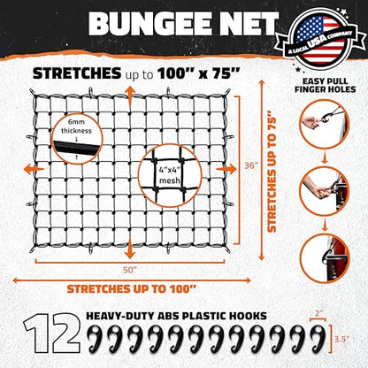 Mockins 50"x36" Large Cargo Net for Pickup Truck Bed, Roof Rack or Trailer - size: 50" x 36"