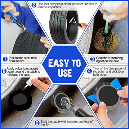 Tallew 90 Pcs Tire Patches Kit 32 mm 42 mm 58 mm Tire Repair Unit with Roller and Liner Scraper, Tube Patch Auto Repair Stitcher Tools for Car Truck Bike Motorcycle Wheel