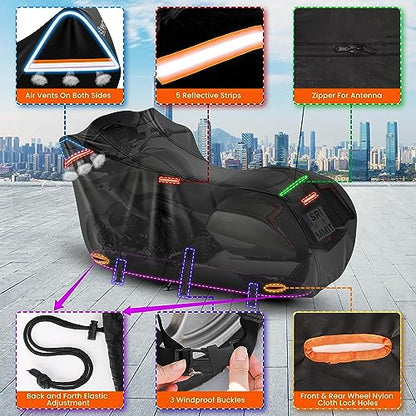 420D Motorcycle Cover Waterproof, Heavy Duty Nano Coating Rain UV,3XL - color: Black, size: 3XL(109"x44"x56")
