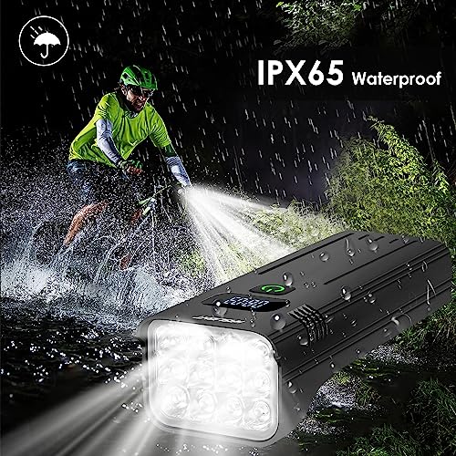 Bike Lights,Bike Light for Night Riding,10000Lumen LED Bike Headlight,Rechargeable Bike Headlight,Bright Bike Lights Front and Back with High Beam&Low Beam Light,Free Taillights - color: BLACK 12 LED