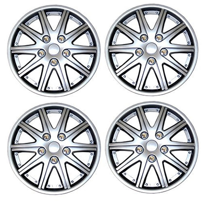WC3-14-1027-S - Pack of 4 Hubcaps - 14-Inches | Silver | Style 027 Style Snap-On (Pop-On) Type Metallic Silver Wheel Covers Hub-caps - size: 14-Inches | Silver | Style 027