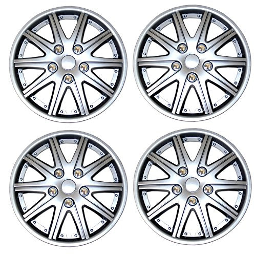 WC3-14-1027-S - Pack of 4 Hubcaps - 14-Inches | Silver | Style 027 Style Snap-On (Pop-On) Type Metallic Silver Wheel Covers Hub-caps - size: 14-Inches | Silver | Style 027