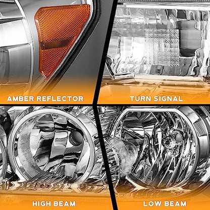 WEELMOTO Headlights for 07-13 Toyota Tundra, Fits Models W/O Level Adjuster - color: Clear Lens I Chrome Housing I Amber Reflector