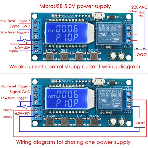 DROK Timer Relay - 5V/12V/24V Time Delay Relay Switch Delay-Off Cycle Timer 0.01s-9999mins with LCD Display Support Micro USB 5V Power Supply - color: Blue, size: 1pcs