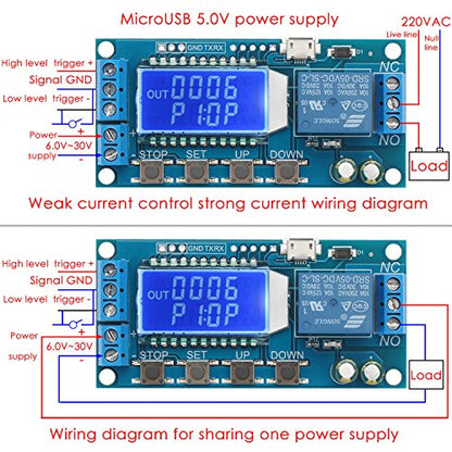 DROK Timer Relay - 5V/12V/24V Time Delay Relay Switch Delay-Off Cycle Timer 0.01s-9999mins with LCD Display Support Micro USB 5V Power Supply - color: Blue, size: 1pcs