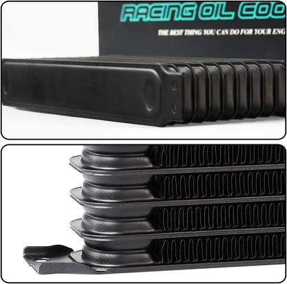 GRAND ORANGE Universal 10 Row Engine AN-10 Oil Cooler + Thermostat Adaptor Kit + Oil Lines - size: 10 Row 10 AN | Golden