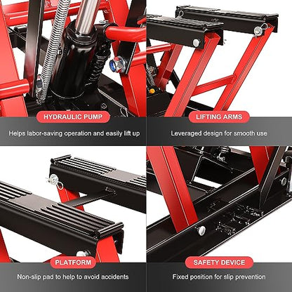 DNA Motoring Steel Hydraulic Motorcycle ATV Scissor Lift Jack Hoist Stand - 1500 lbs Capacity, Low Profile, 4.5-15" Lifting Range,TOOLS-00288 - style: 1500 lbs