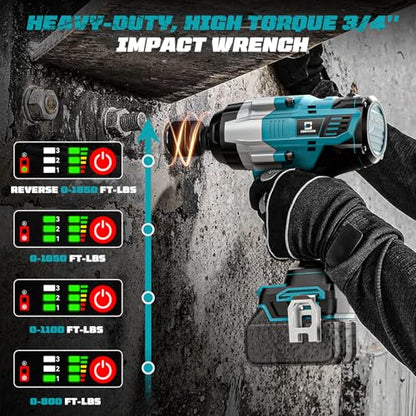 Cordless Impact Wrench 3/4 inch Compatible with Makita 18V Battery, Cerycose1850ft-lbs (2500N.m) Brushless Electric Impact Gun, High Torque Impact Driver, for Heavy-Duty Automotive & Industrial Tasks - size: 3/4inch, style: 3/4 inch compatible with Makita