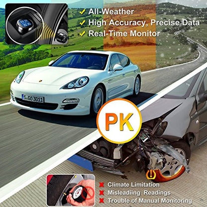 Wireless Tire Pressure Monitoring System (TPMS) for Small Size 4-tire Vehicles, Including 4 External Cap sensors (0-87PSI) - size: round display