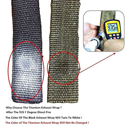 LEDAUT 2" x 50' Titanium Exhaust Heat Wrap Roll for Motorcycle Fiberglass Heat Shield Tape with Stainless Ties - size: 2 inches X 50 feet roll