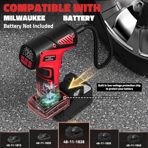 DIYtoolifz 150PSI Tire Inflator Compatible with Milwaukee 18V Battery - color: Red, size: 150 PSI