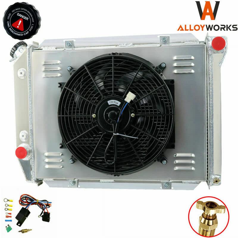 ALLOYWORKS 4 Row All Aluminum Radiator + Shroud Fan + Relay For 1967 1968 1969 Ford Thunderbird LTD Galaxie V8 GAS Engines AT MT