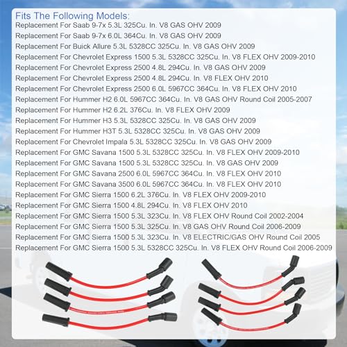 8.00mm Spark Plug Wire Set 9748HH Replacement for GMC Savana Sierra 1500