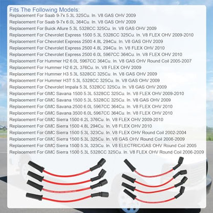 8.00mm Spark Plug Wire Set 9748HH Replacement for GMC Savana Sierra 1500