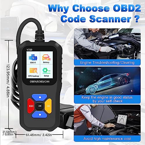 Professional OBD2 Scanner Elite Edition - Car Diagnostic Tool for All OBD2 Vehicles, Reads/Clears Check Engine Light Codes, DTC Search, Live Data, Compatible with EOBD, CAN & OBDII Protocols