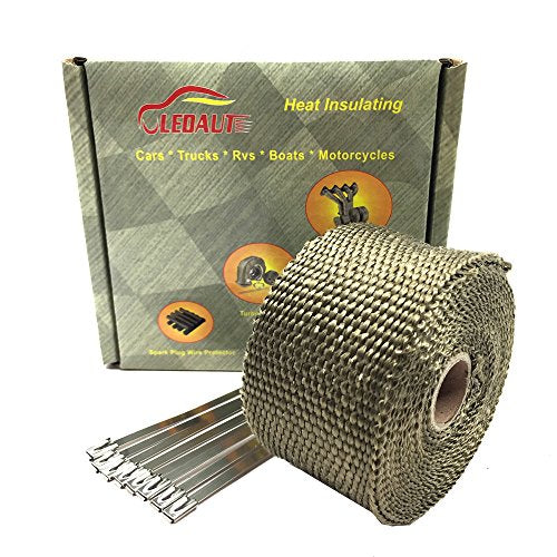 LEDAUT Heat Shield Insulation with Ties for Pipe 16' Roll Titanium Motorcycle Exhaust Tape Thermal Protection - size: 2 inches X 16 feet roll