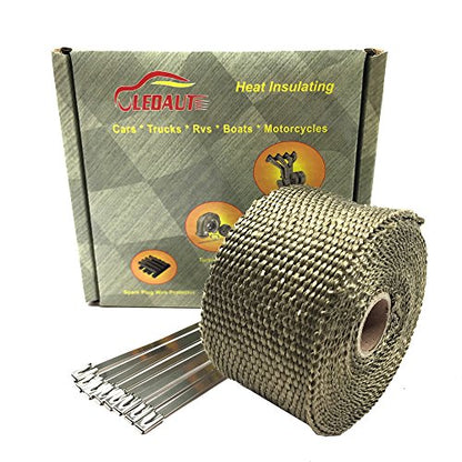 LEDAUT Heat Shield Insulation with Ties for Pipe 16' Roll Titanium Motorcycle Exhaust Tape Thermal Protection - size: 2 inches X 16 feet roll