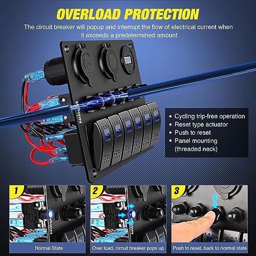 Nilight 6 Gang ON Off Rocker Switch Panel 12V Voltmeter Dual USB Charger Cigarette Lighter Socket For RV Truck Boat , 2 Years Warranty - color: Blue, size: 6+3 Gang Dual USB