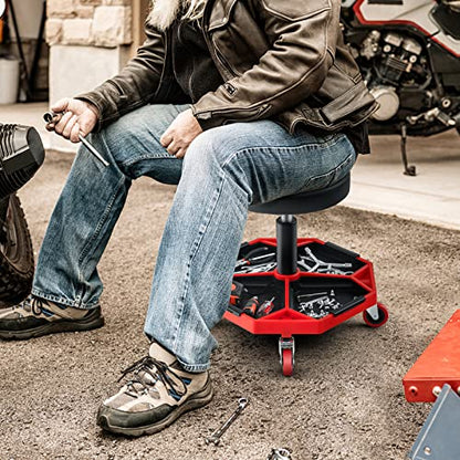 Goplus Mechanic Stool with Wheels, Magnetic Tool Tray, 330LBS Capacity - color: Red, size: Tool Tray