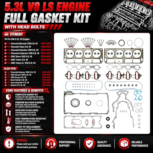 5.3L V8 LS Engine Full Gasket Kit With Head Bolts 2002-2006 - color: QH-DTB-GM5300-001