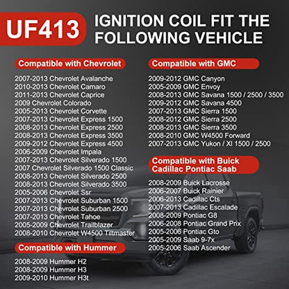 Set of 8 Square UF413 Ignition Coils Pack & Spark Plugs & Wires Set