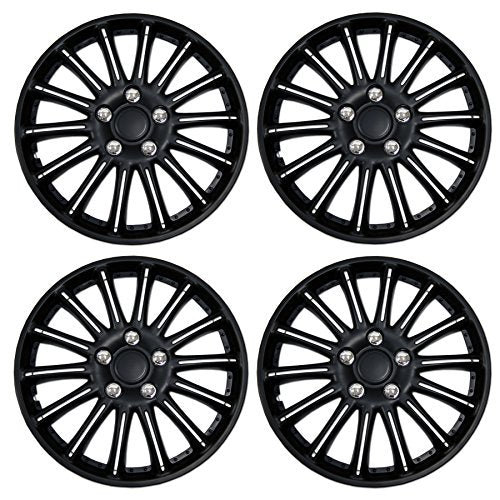 WC3-15-1007-B - Pack of 4 Hubcaps - 15-Inches | Black | Style 007 Style Snap-On (Pop-On) Type Matte Black Wheel Covers Hub-caps - size: 15-Inches | Black | Style 007