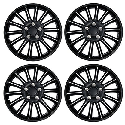 WC3-15-1007-B - Pack of 4 Hubcaps - 15-Inches | Black | Style 007 Style Snap-On (Pop-On) Type Matte Black Wheel Covers Hub-caps - size: 15-Inches | Black | Style 007