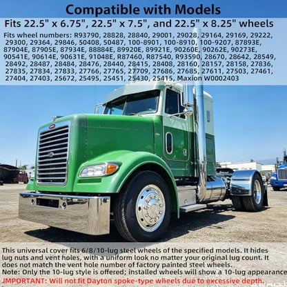 hightall 22.5" Wheel Simulators,Stainless Steel Hubcaps,Polished Surface,2 Front+2 Rear Wheel,Locking Ring Installation Wheel Cover Set Compatible with US Single Rear Axle Semi Truck 4 Wheels - size: 22.5 "For Semi Truck Single Rear Axle
