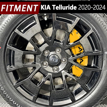 AOOA Yellow with Black Logo Caliper Covers Disc Brake Caliper Covers Caliper Paint Fit for KIA Telluride 2020-2025（front and rear） - color: yellow with black logo