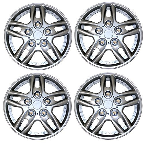 WC3-14-515-S - Pack of 4 Hubcaps - 14-Inches | Silver | Style 515 Style Snap-On (Pop-On) Type Metallic Silver Wheel Covers Hub-caps - size: 14-Inches | Silver | Style 515