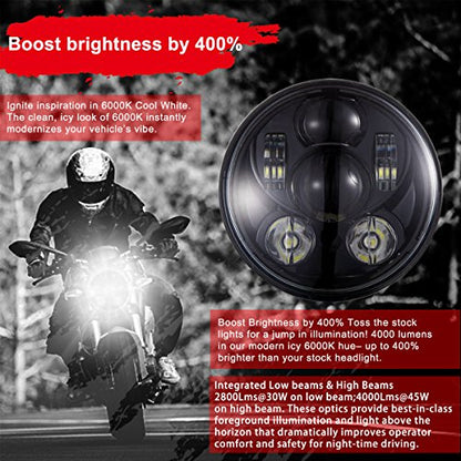 Wisamic 5-3/4 5.75 inch LED Headlight - Compatible with Harley Davidson Dyna Street Bob Super Wide Glide Low Rider Night Rod Train Softail Deuce Custom Sportster Iron 883-Black - color: Black
